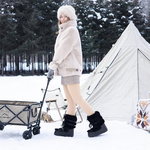 Snow Boots for Women,Winter Furry Faux Fur Boots Winter Black White Pink Fur Lined Lace-up Mid-Calf Non-Slip Fuzzy Boots (black, Adult, Women, 8, Numeric Range, US Footwear Size System, 9, Medium) by JIANCHIBUXIE - Used condition - Image 3