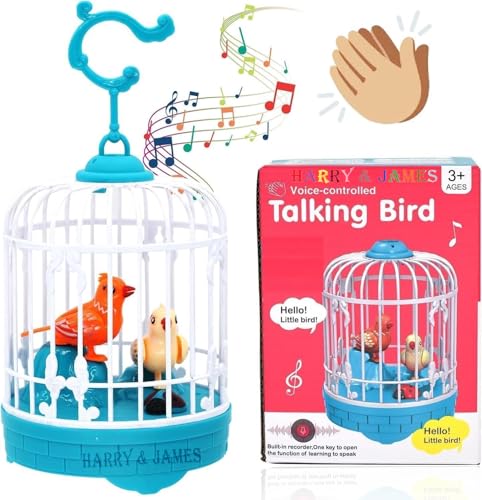 HARRY & JAMES® Talking Bird Toy Dancing Bird Toys Recording Repeat What You Said Singing & Chirping in The Bird Cage Playing Home Decor Talking Bird Toy for Kids,Boys,Girls,Childrens (Multicolor)