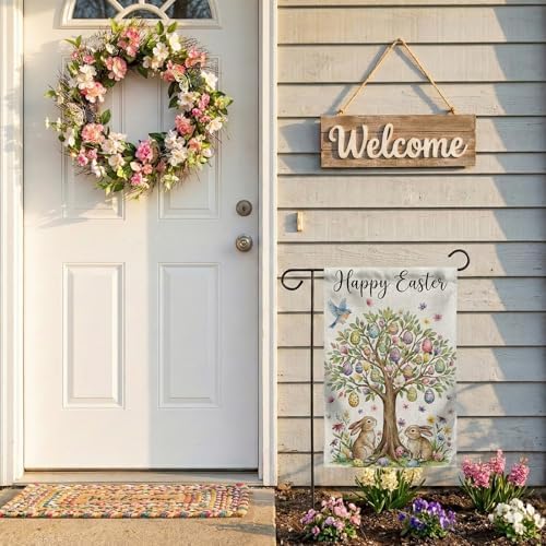 SMBLCE Happy Easter Garden Flag 12 x 18 Inch Double Sided Outside Flag, Easter Eggs Tree Bunny Yard Outdoor Easter Holiday Decoration — view 4