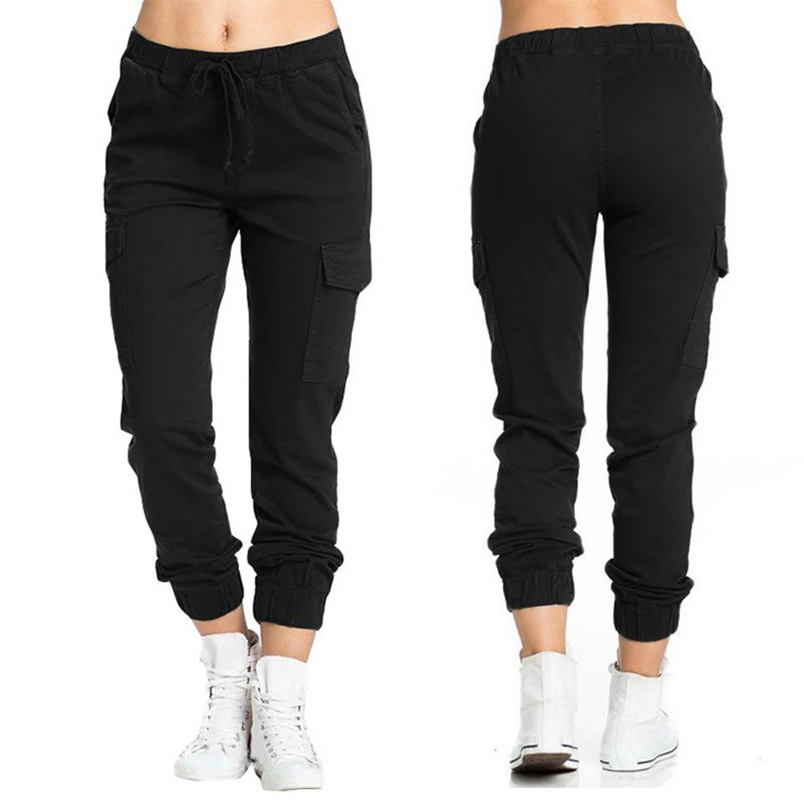Cargo Joggers for Women Drawstring Tapered Cinch Bottom Lightweight Hiking Pants High Waisted Stretchy Baggy Cargo Pants with Pockets Casual Slim Fit Harem Pants Workout Jogger Sweatpants
