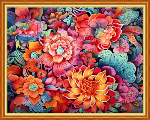 Image of Dimxvean Stamped Cross Stitch Kits,Cross Stitch Kits for Adults Beginners,Embroidery Kits Full Range of Cross Stitch Stamped Kits Needlepoint Kits Cross Stitch Patterns-Magic Flower 16x20 inch