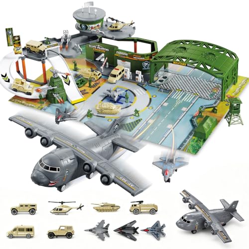 Juego de base militar con helicópteros y aviones para niños de 3 años