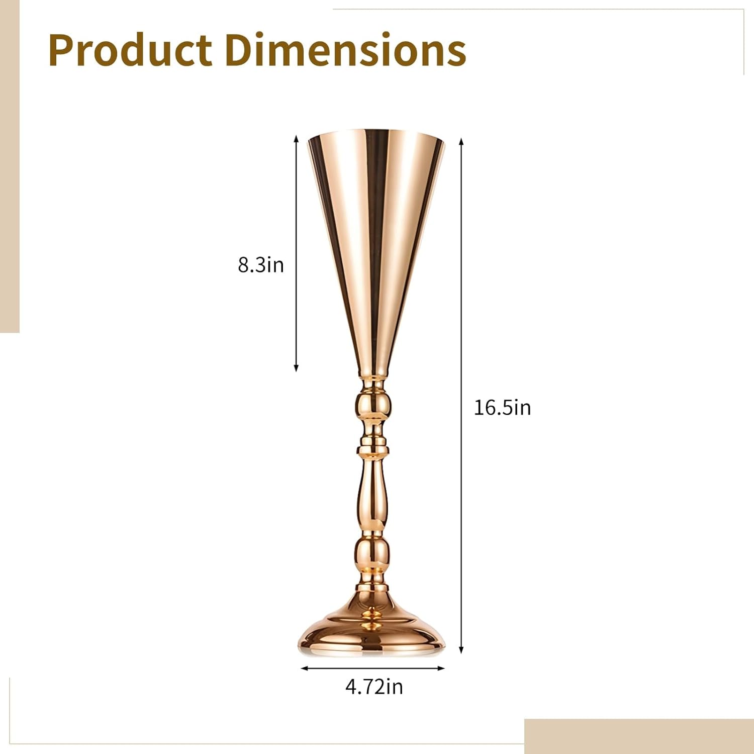 6 Pcs Trumpet Vases, Tall Gold Vases for Centerpieces, 16.5 Inch Gold Flower Vase, Ideal for Wedding, Party, Anniversary, Birthday Table Decor