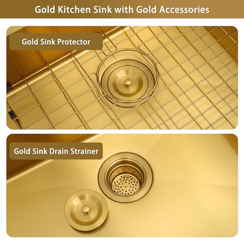 Zeesink 27 inch RV Kitchen Sink,7 inch Depth Gold Undermount Kitchen Sink,Single Bowl 16 Gauge Stainless Steel Kitchen Sinks for RV/Caravans/Campervans (Gold, 27 X 16 inch) by Zeesink - Used condition - Image 6
