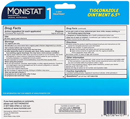 Monistat 1-Day Yeast Infection Treatment, Prefilled, Tioconazole Ointment, White, 0.16 Oz With Maintain Feminine Wash With Boric Acid, Fragrance Free, 10 Fl Oz #TOP2