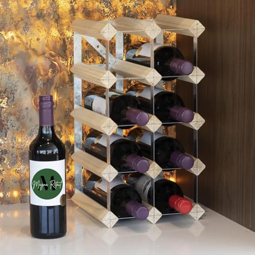 MAGNA RETAIL Metal & Wooden Wine Rack | 10-12 Bottle Shelf Capacity | Wine Racks Free Standing or Wall Mounted | Spirit and Champagne Bottle Holder | Drink Organiser | Home Bar - Image 2