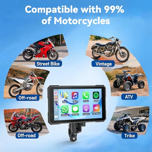 Image of SIXTOP 5 Inch Motorcycle CarPlay GPS Navigation System with Wireless Apple CarPlay Android Auto Waterproof Touch Screen Portable Car Play Moto, Support Bluetooth, Siri /Google Assistant Voice Control