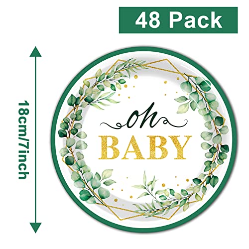 48 Pcs Oh Baby Eucalyptus Plates Baby Shower Party Supplies Sage Greenery Dinnerware Plates Greenery Disposable Paper Plates For Boys Or Girls Gender Reveal Baby Shower Party Decorations Favors #TOP1