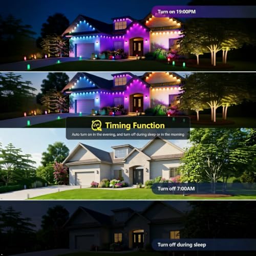 Image of Permanent Outdoor Lights 100ft - Smart Rgb Underglow Lights for House | Wifi Connection, 72 Scene Modes, Music Capture, Voice Control String Lights Under Eave for Party, Halloween, Christmas