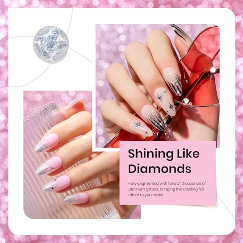 Image of Beetles Fall Glitter Gel Nail Polish Set, Reflective Sparkle Gel Polish | Diamond Shine Silver Black Pink Gold Holographic Gel Polish with Nail Art Stickers Soak Off Uv LED Manicure Gifts for Women