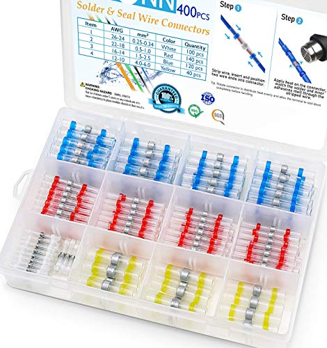 TICONN 400pcs Solder Seal Wire Connectors, Heat Shrink Butt Connectors, Waterproof and Insulated Electrical Wire Terminals, Butt Splice (400)