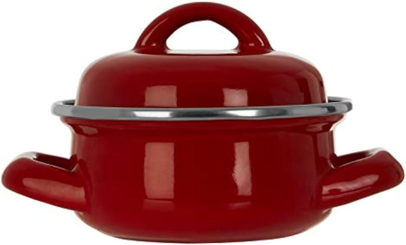 Porter Mini Casserole Dish with Lid, Wide Handles, Enamel, 0.4 litres - Red