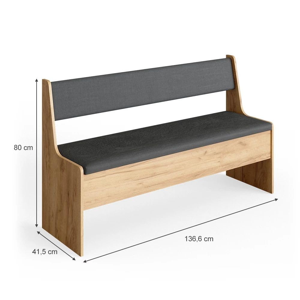 Eckbank Esszimmer Eiche 136 cm – Robuste und langlebige Küchenbank mit Rückenlehne, stabile Sitzbank für Familie & Alltag, hochwertige Verarbeitung, Essecke Design in Eiche & Anthrazit