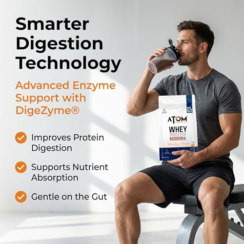 Image of AS-IT-IS ATOM Whey Protein XL, Choco Hazel Fusion, 1kg - with DigeZyme & Fermented Yeast Protein I High Absorption, Supports Muscle Growth, Recovery & Strength - Hybrid Protein for All Day Fuel