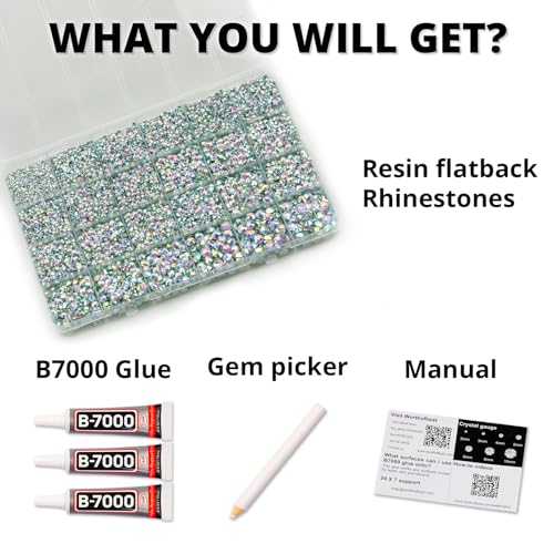 31000Pcs Crystal AB Rhinestones for Bedazzling, Bedazzler Kit with Flatback Rhinestones for Clothes Crafting Crafts Nails, 2,3,4,5,6mm Flat Back Resin Crystal Bedazzling Kit with B 7000 Glue Clear