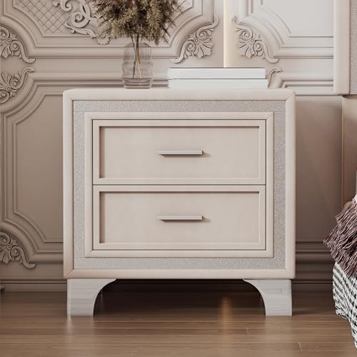 Merax Mid Century Vintage Nightstand with Silver Glitter Strip Decor