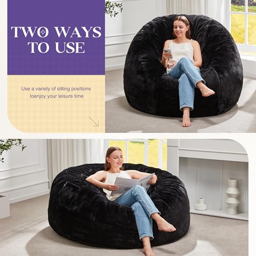 Image of Hobestluk Bean Bag Chair for Adult Giant Beanbag with Filler Black 4FT | Breathable Material Removable Machine Washable Cover Memory Foam Living Room Bedroom Reading Gaming Oversized Large Big