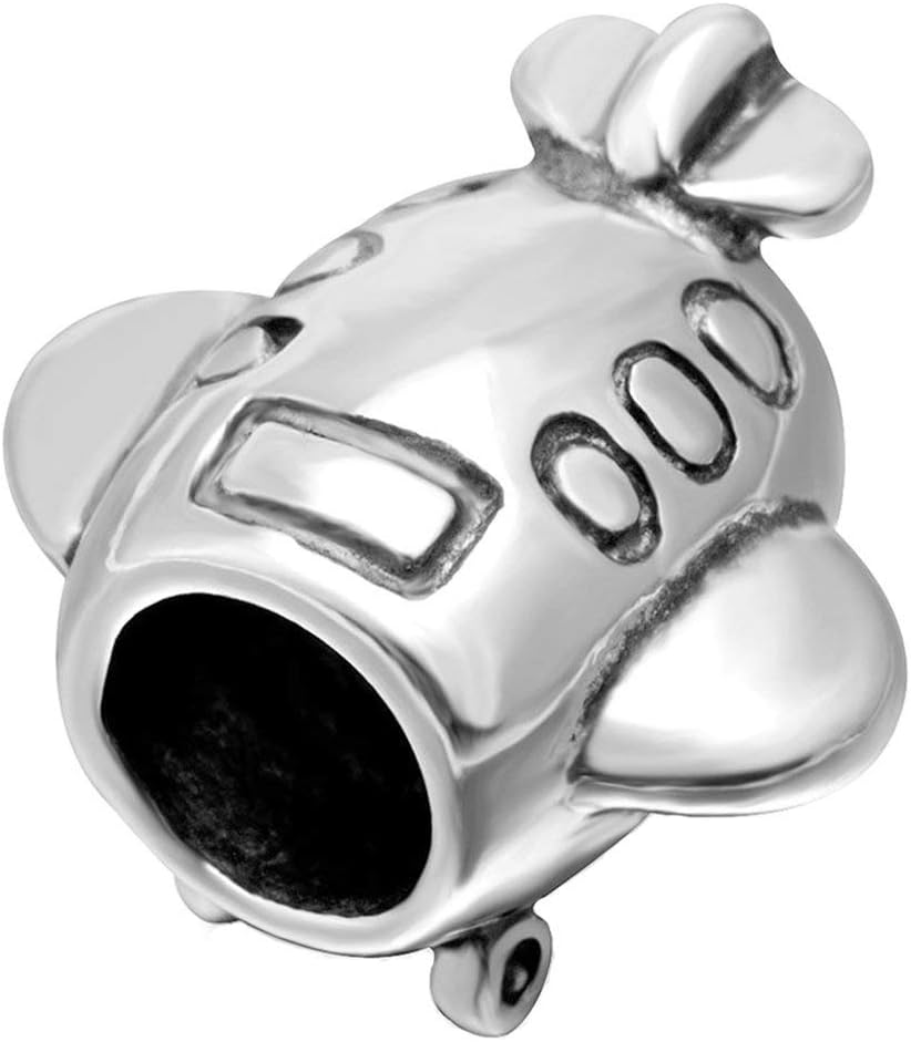 Airplane Charms 925 Sterling Silver Flight Beads Travel Charm for DIY Charms Bracelet (C)