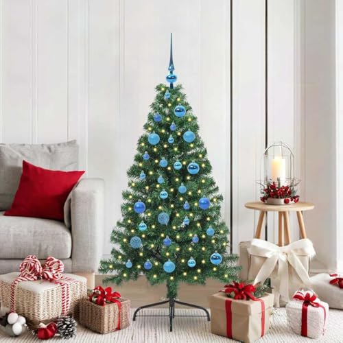 Árbol de Navidad de 150 cm GeenYuu con luces LED cálidas y follaje tupido de PVC 2