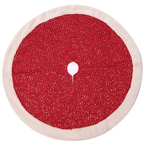 iPEGTOP Luxury Wool Christmas Tree Skirt, 38 inch Red Super Soft Wool Knit Sequin Tree Skirt with Faux Fur for Holiday Christmas Decoration