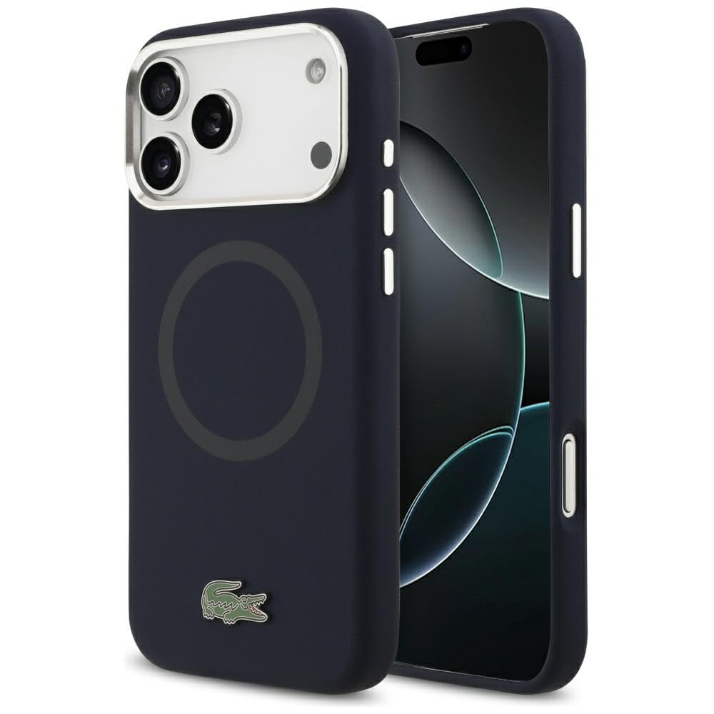 CG MOBILE Lacoste - Custodia per iPhone 17 Pro Max [compatibile con MagSafe], in silicone con logo in metallo, antiurto, protezione contro le cadute, sottile e resistente, protezione porte, colore