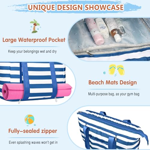 Image of Extra Large Beach Bags for Women Waterproof Sandproof Beach Tote Bag