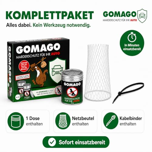 GOMAGO Marderschutz für Ihr Auto | Duftstoffbasierte Marderabwehr für den Motorraum | Starke Alternative zu Marderschreck, Marderspray & Ultraschall | Ca. 6 Monate wirksam nach Öffnung