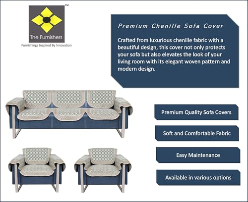 Image of Premium Chenille Woven Anti-Slip 5 Seater Sofa Cover with Armt Rest | L-Shape Sofa Seat Protector for Living Room | Durable & Stylish Slipcover - Teal