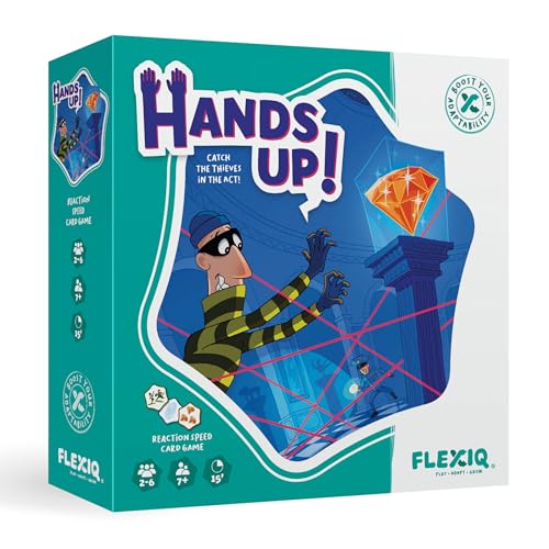 FlexiQ Hands Up! Kartenspiel | Gesellschaftsspiele für Erwachsene und Kinder ab 7 Jahre | Reisespiele für 2-6 Personen | 15 Minuten Spieldauer