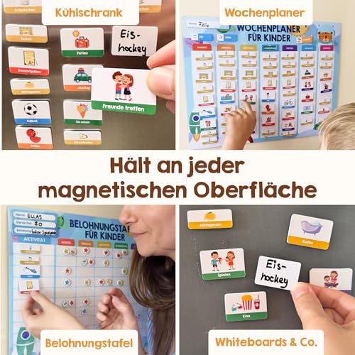 Edubini Routinekarten Kinder - [60 Magnete + 120 Sticker] - Routine Planer Kinder Magnete für Struktur im Alltag (beschreib- & abwischbar) - geeignet für Wochenplaner, Tagesplaner, Belohnungstafel
