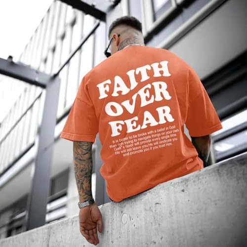 Image of Christian Shirts for Men Faith Over Fear Oversized Shirt Acid Wash Tshirt Graphic Religious T Shirt Bible Verse Tees