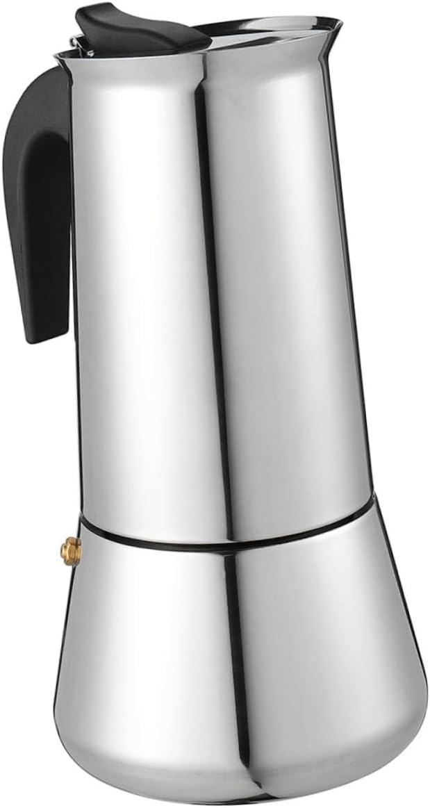Ipetboom Stainless Steel Espresso Coffee Maker Pot Stovetop Compatible with Induction and Open Flame Portable Home Use Easy to Clean and Store Mirror Polished Design