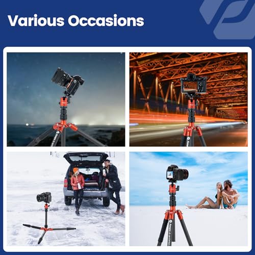 Image of Fotopro 62 inch Carbon Fiber Travel Tripod, Lightweight Compact Camera Tripod with Ball Head, Detachable Monopod with Arca-Swiss Release Plate and Bag, Load up to 8KG /17.63lbs, Weighs only 2lb. Orange