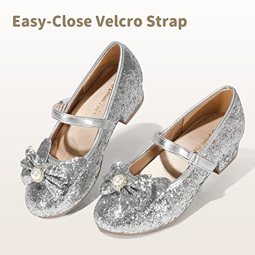 Image of DREAM PAIRS Girls Dress Shoes Princess Shoes for Toddler Little Girl Mary Jane Low Heels Glitter Flower Party Wedding Footwear