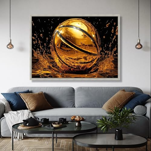 Tableau basketball doré pour déco de chambre d'ado ou salon au design sportif dynamique
