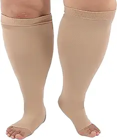 Meias de Compressão Plus Size Ponteira Aberta 3/4 Unissex Meia De Média Compressão Ideal Para Varizes Edemas e Inchaço