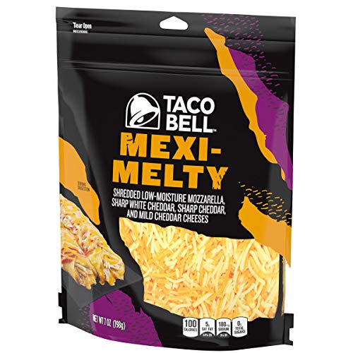 Taco Bell (KraftHeinz) Mexi Melty Sharp White & Mild Cheddar Shredded Cheese Bag, 7 Oz, 12 Count