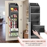 Over Door Wrapping Paper Organizer Storage with 3 Removable Drawers & Side Pockets – Dual Use Design with Elastic Straps – Christmas Gift Wrap Storage for Ribbons, Bows, Ornament and Other Tools - Image 4