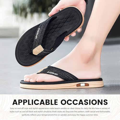 Image of Mens Sandals Arch Support Comfortable Beach Slides with Adjustable Buckle Straps Slippers for Men