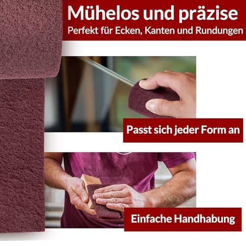 Phorin® Schleifvlies 5 m × 100 mm Korn 240 – Schleifschwamm ist extrem robust und langlebig - Schleifpad optimal geeignet für Lack, Holz, Metall, Edelstahl uvm.
