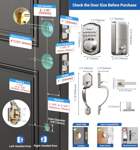 Image of Veise KS02D Fingerprint Deadbolt Lock with Handle Set, Nickel
