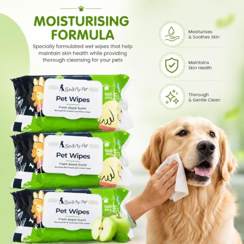 Image of Barkz & Mewz Smarty Pet Wet Wipes for Dogs Puppies Cats Lemongrass Fragrance 300 Count Pack of 3 x 100 Pet Grooming Cleaning Wipes Gentle Deodorizing Safe Daily Use