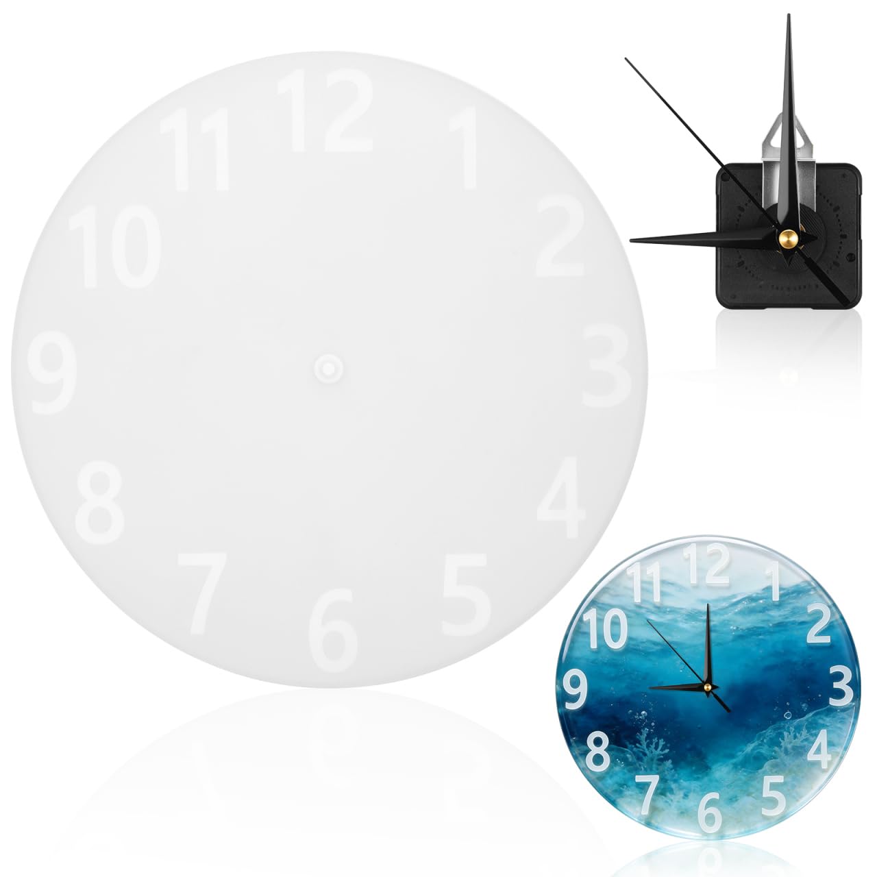 UKCOCO 10 Inch Round Resin Clock Mould Kit with Clock Mechanism