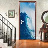Stickers De Porte Autocollants De Porte 3D Grandes vagues bleues simple Auto-adhésif ImperméAble Amovible WC Sticker Porte Chambre Autocollants Porte D Entree Autocollants Porte Placar 66x200cm