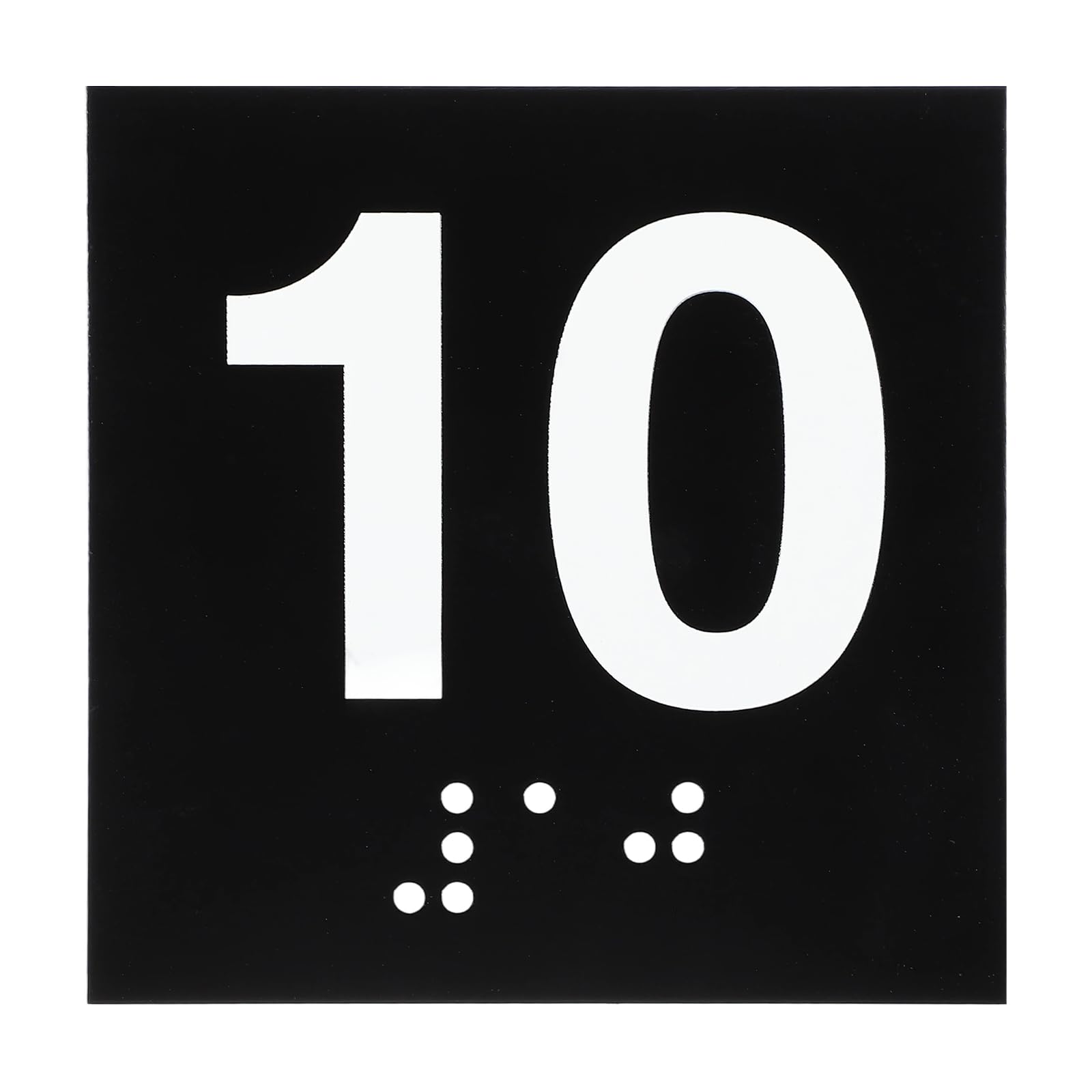 PATIKIL Exam Room Number Sign, 4" x 4" Number 10 Sign with Braille and Tactile Self-Adhesive Identification for Test Center Office Assistance, White on Black