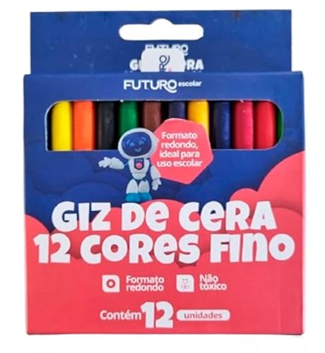 Giz de Cera Fino 12 Cores - Futuro Escolar | Cores Vibrantes para Desenhos e Pinturas