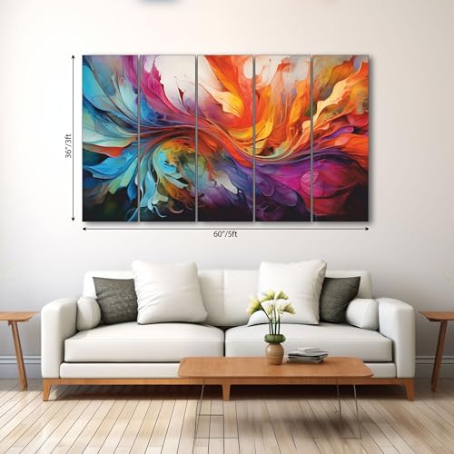 Image of The Castle Decor Abstract Art Multiple Frames Wall Painting for Living Room, Bedroom, and Hotels - Wooden Framed Digital Artwork (Multi Color - Design 3, 36x60 Inch)