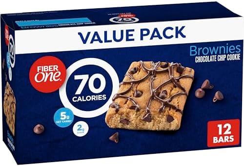 Fiber One 70 Calorie Brownies, Chocolate Chip Cookie Snack Bars, 2g Sugar, Value Pack, 12 Ct, 10.6 oz