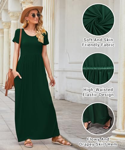 Image of EUOVMY Women's Short Sleeve Loose Plain Maxi Dresses Casual Vacation Long Dresses with Pockets
