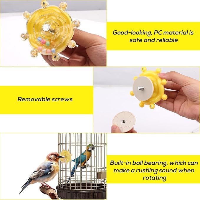 KUTKUT Bird Toys for Parakeets, Parrot Spinner Toy Colorful Parakeet Toys Wheel Puzzle Parrot Toys Interactive Spinning Wheel Rattle & Chew Ball for Cockatiel, Budgerigar,Conure, Lovebirds 2